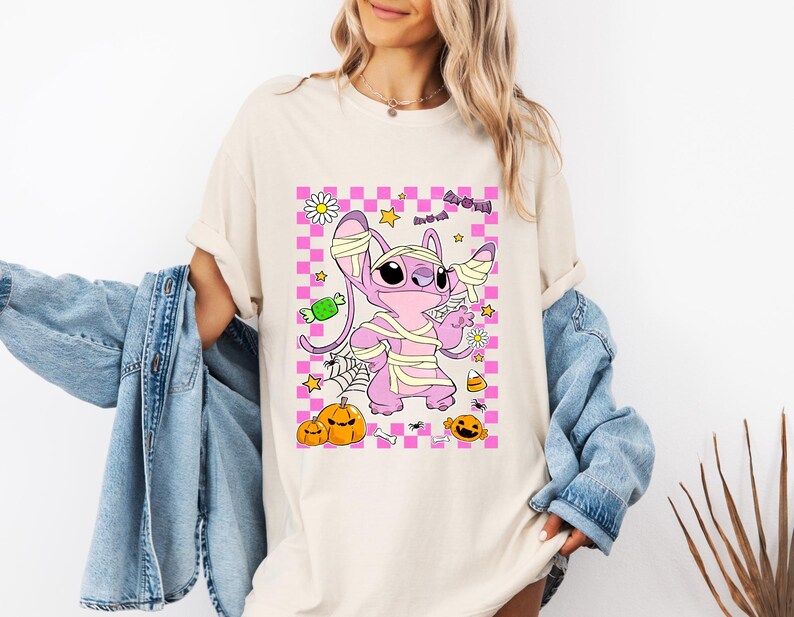 Stitch and Angel Halloween Dtf Transfer,Disney Stitch Halloween Ready to Press,Halloween Party Dtf,Horror Halloween Stitch Pumpkin Fall Dtf