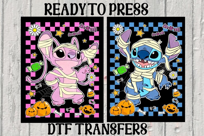 Stitch and Angel Halloween Dtf Transfer,Disney Stitch Halloween Ready to Press,Halloween Party Dtf,Horror Halloween Stitch Pumpkin Fall Dtf