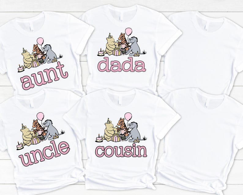 Classic Winnie the Pooh Birthday Shirts - matching family of the bday girl, vintage winnie pooh, mom dad grandma brother, pooh hunny piglet,
