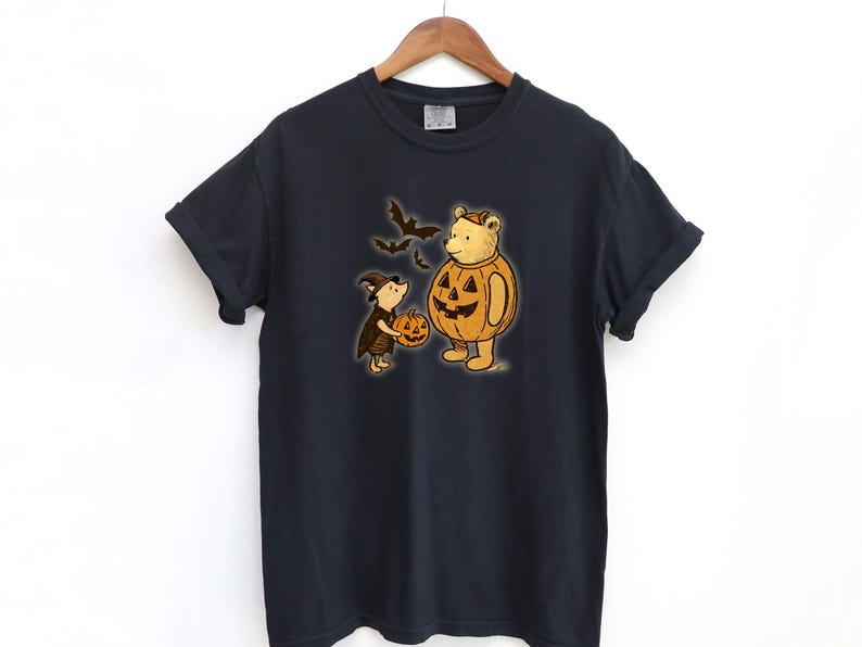 Classic Winnie the Pooh and Piglet Halloween Shirt, Cute Fall Shirt, Vintage Pooh and Piglet Fall Shirt, Cute Pooh in Pumpkin Costume Shirt