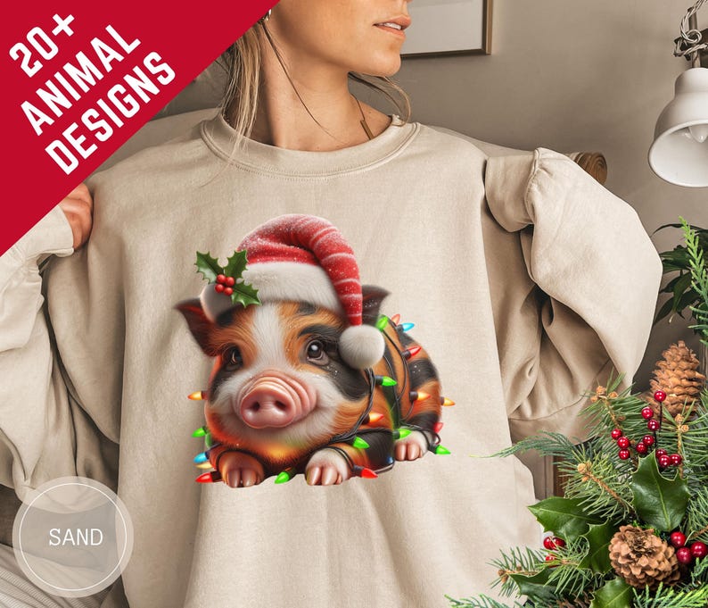 Custom Micro Pig Christmas Sweatshirt, Animal Christmas Lights Shirt, Personalized Teacup Pig Tshirt, Funny Pig Gift For Animal Lovers Vet