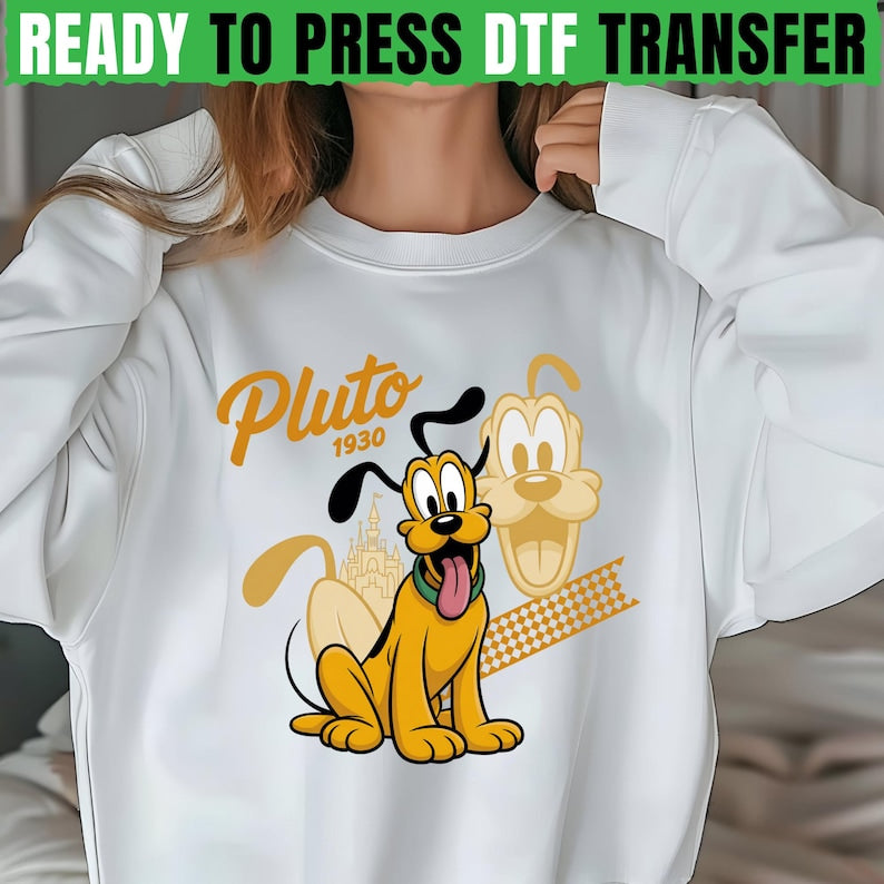 Pluto Dog DTF Transfer, Retro Disney Castle Design