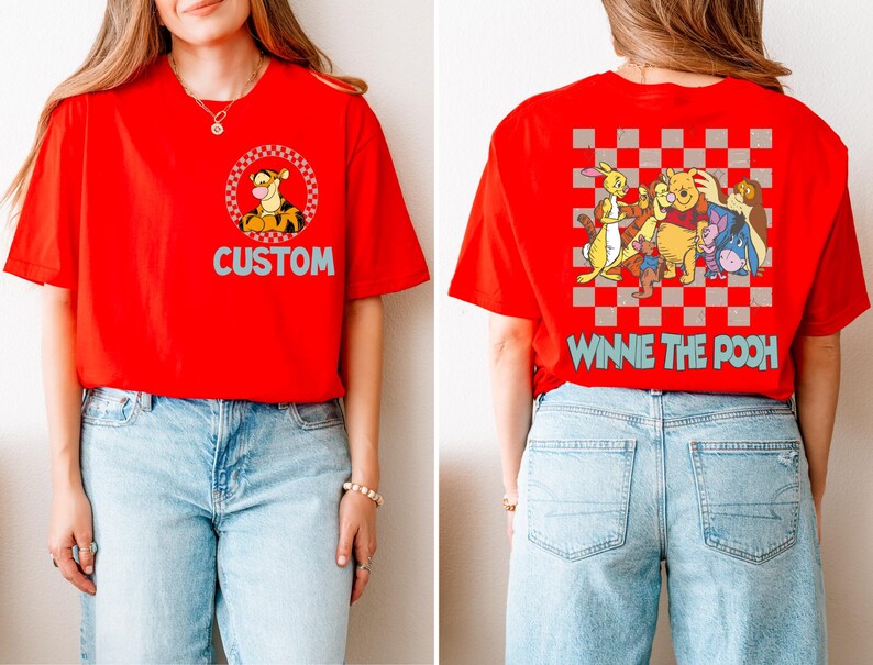 Retro Winnie the Pooh Shirt, Disney Checkered Pooh Friends Shirt, Disney Family Matching Shirt, Disneyland Vacation Shirt, Piglet Tigger Tee