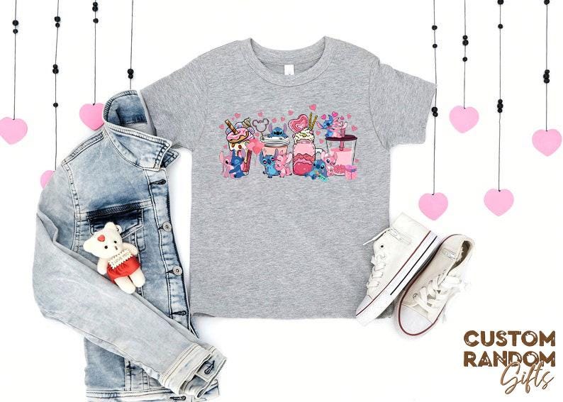 Stitch and Angel valentine shirt, cute milkshake graphic tee, kawaii couple gift, matching love t shirt, anniversary gift idea