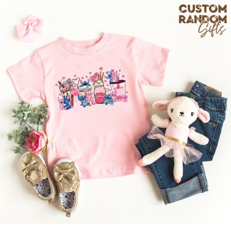 Stitch and Angel valentine shirt, cute milkshake graphic tee, kawaii couple gift, matching love t shirt, anniversary gift idea