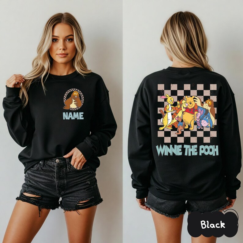 Retro Winnie the Pooh Sweater,Disney Checkered Pooh Friends Shirt,Disney FamilyMatching Shirt,Disneyland Vacation Shirt,Piglet Tigger Shirt
