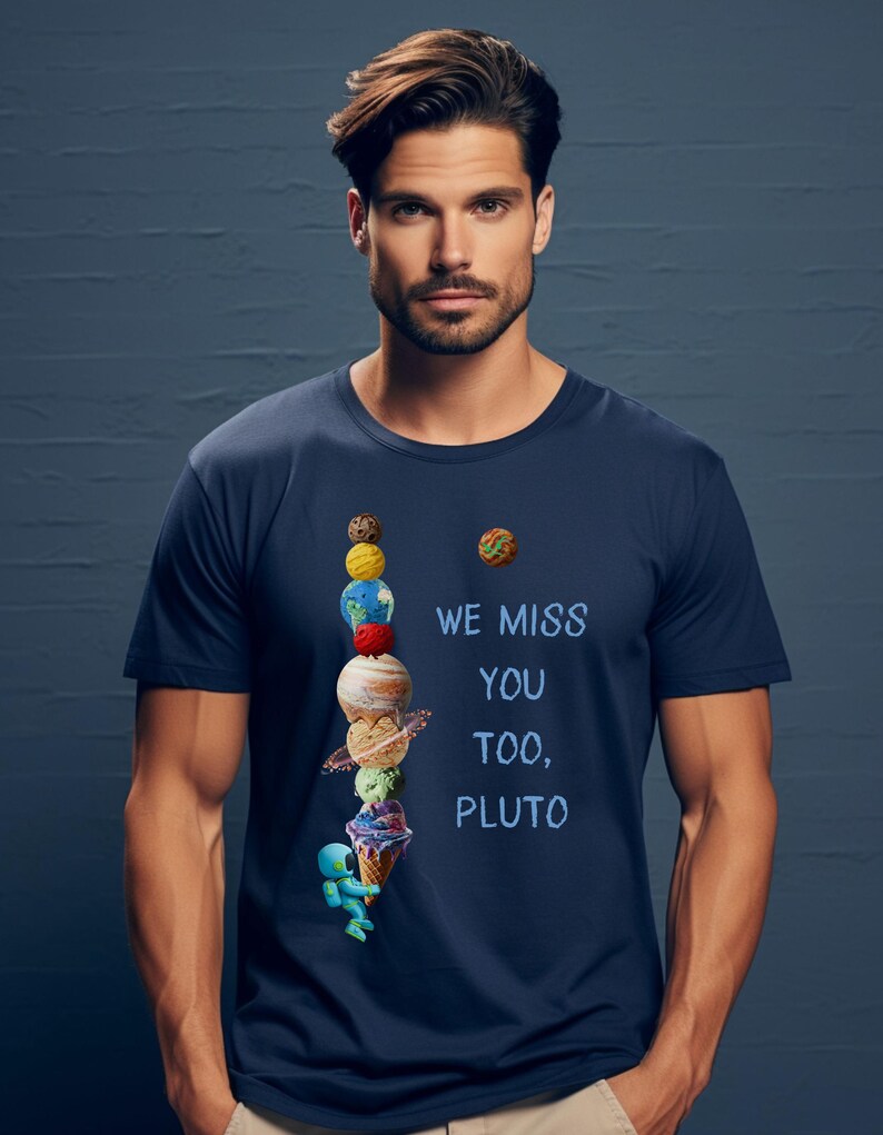 Astronaut Ice Cream Cone Planet Tee, We Miss You Too Pluto Shirt, Space Lover Gift, Unisex Galaxy T-shirt, Solar System Tee, Astronomy Top