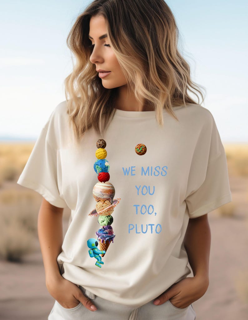 Astronaut Ice Cream Cone Planet Tee, We Miss You Too Pluto Shirt, Space Lover Gift, Unisex Galaxy T-shirt, Solar System Tee, Astronomy Top