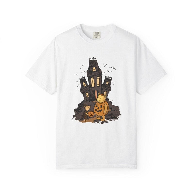 Vintage Winnie the Pooh and Piglet Halloween Shirt, Cute Fall Shirt, Classic Pooh and Piglet Shirt, Cute Pumpkin & Ghost Haunted house Shirt