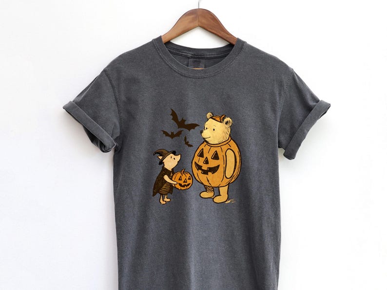 Classic Winnie the Pooh and Piglet Halloween Shirt, Cute Fall Shirt, Vintage Pooh and Piglet Fall Shirt, Cute Pooh in Pumpkin Costume Shirt