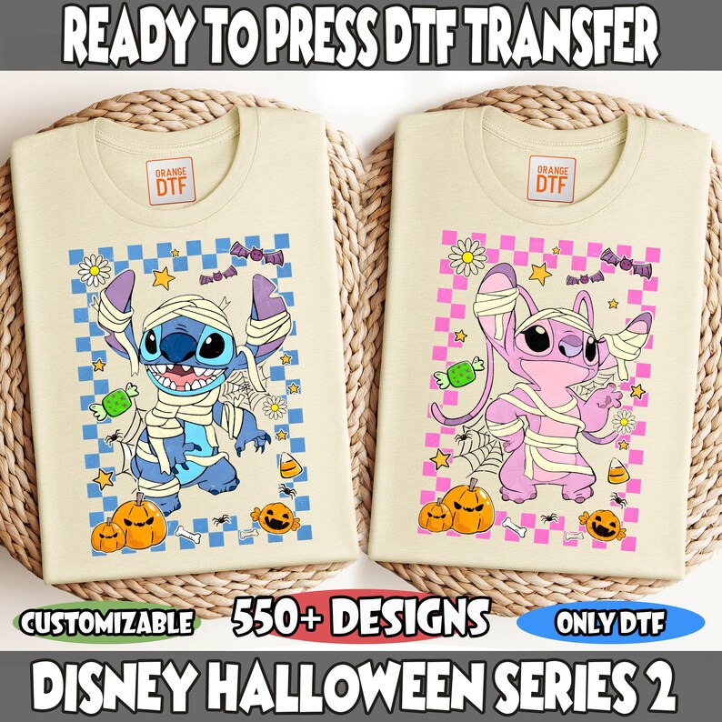 Halloween Stitch Dtf, Disney Stitch Dtf, Stitch and Angel Matching Halloween Dtf, Spooky Stitch Dtf, Kids Halloween Stitch Dtf, Family Dtf