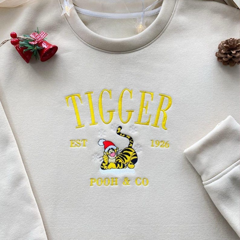Pooh and Friends Embroidered Crewneck, Winnie the Pooh Characters Christmas Shirt, Disney Christmas Tee, Pooh Eeyore Tigger Piglet Shirt