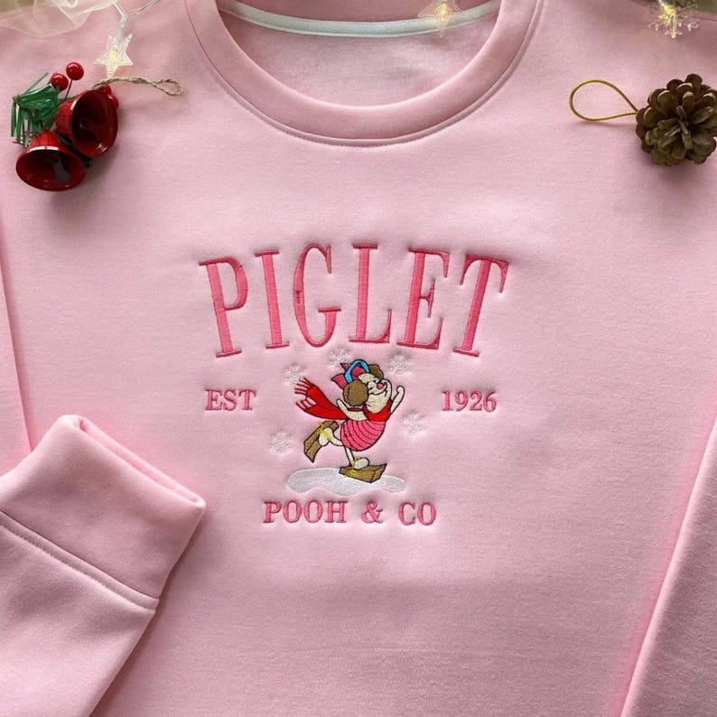 Pooh and Friends Embroidered Crewneck, Winnie the Pooh Characters Christmas Shirt, Disney Christmas Tee, Pooh Eeyore Tigger Piglet Shirt