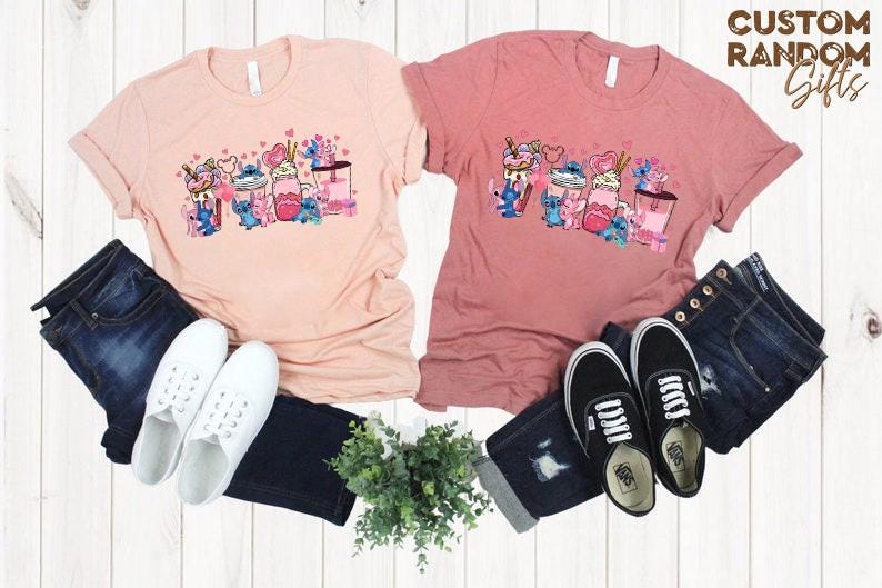 Stitch and Angel valentine shirt, cute milkshake graphic tee, kawaii couple gift, matching love t shirt, anniversary gift idea
