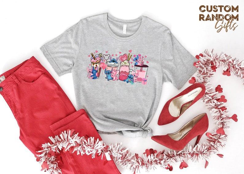 Stitch and Angel valentine shirt, cute milkshake graphic tee, kawaii couple gift, matching love t shirt, anniversary gift idea