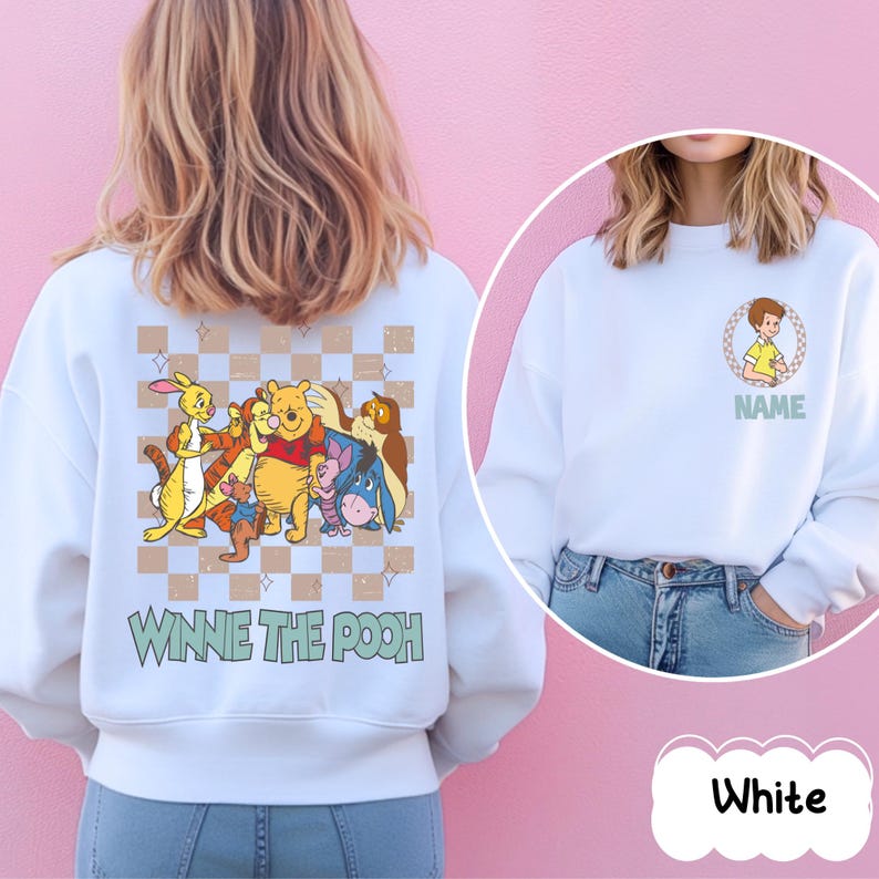 Retro Winnie the Pooh Sweater,Disney Checkered Pooh Friends Shirt,Disney FamilyMatching Shirt,Disneyland Vacation Shirt,Piglet Tigger Shirt