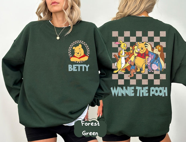 Retro Winnie the Pooh Sweater,Disney Checkered Pooh Friends Shirt,Disney FamilyMatching Shirt,Disneyland Vacation Shirt,Piglet Tigger Shirt