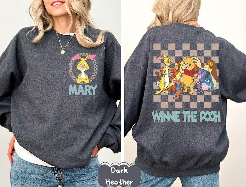 Retro Winnie the Pooh Sweater,Disney Checkered Pooh Friends Shirt,Disney FamilyMatching Shirt,Disneyland Vacation Shirt,Piglet Tigger Shirt