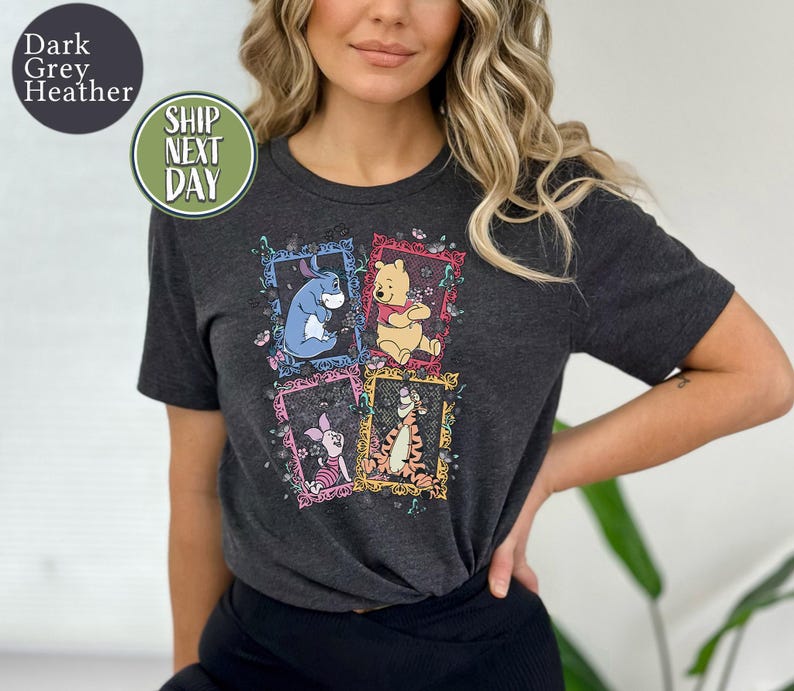 Winnie The Pooh Friends Shirt, Eeyore Piglet Tigger Floral Frame T-Shirt,  Family Trip Tee, Pooh Full Characters Shirt, World Trip Tee-TC031