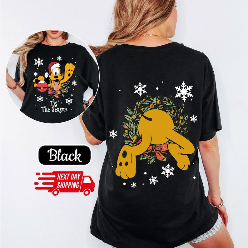 Comfort Colors Retro Pluto Tis' The Season Xmas Shirt: Disney Christmas Cotton Tee