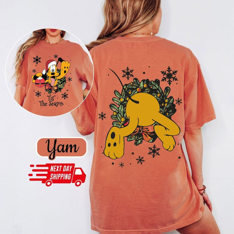 Comfort Colors Retro Pluto Tis' The Season Xmas Shirt: Disney Christmas Cotton Tee