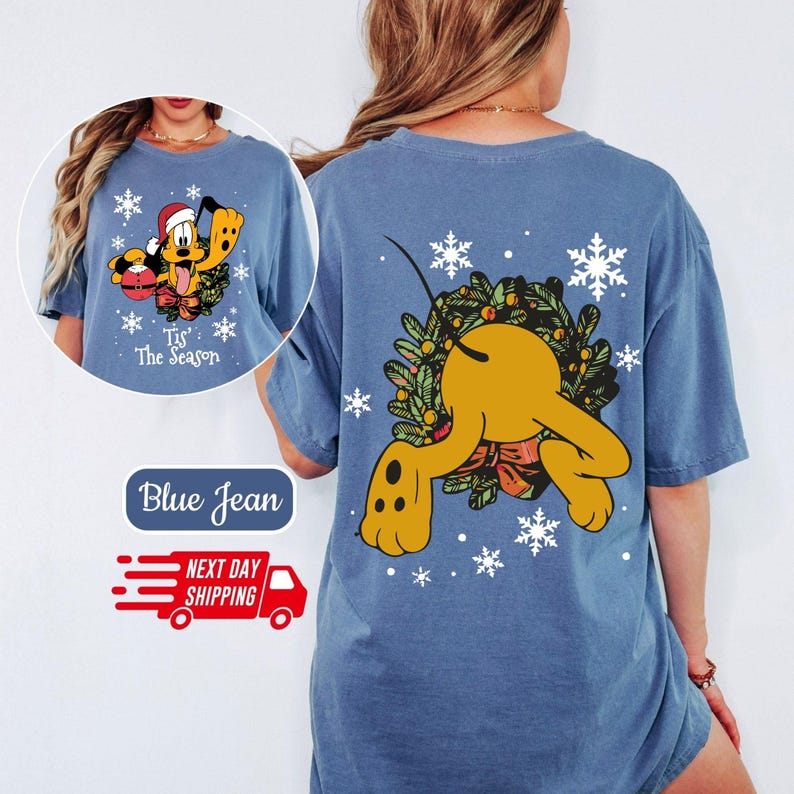 Comfort Colors Retro Pluto Tis' The Season Xmas Shirt: Disney Christmas Cotton Tee