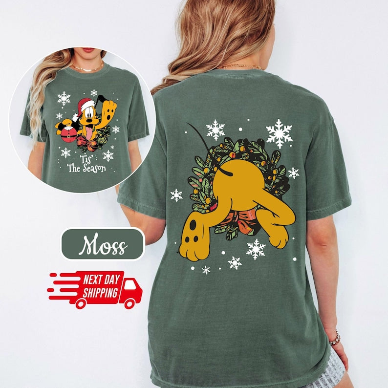 Comfort Colors Retro Pluto Tis' The Season Xmas Shirt: Disney Christmas Cotton Tee