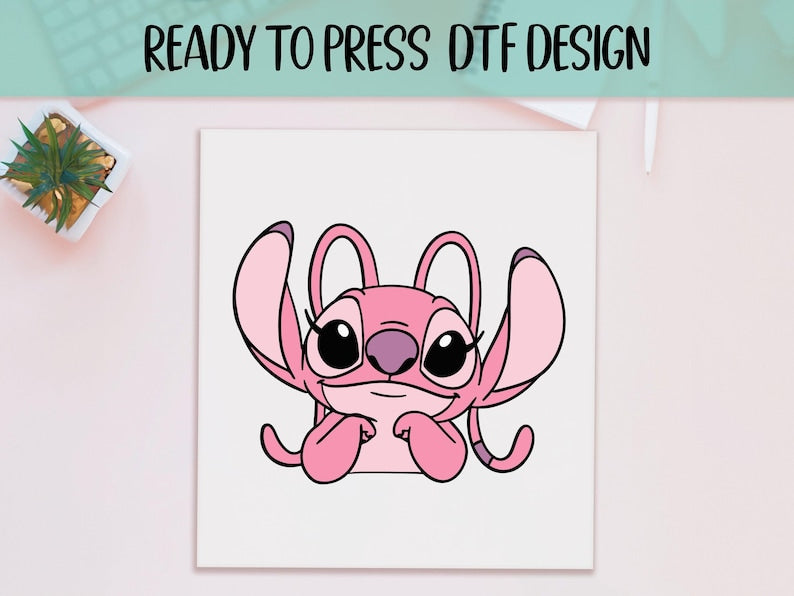 Disney Angel Ready to Press DTF, Pink Monster Print, Heat Press DTF Transfer, Cute Disney Character Print, Stitch Lover DTF, Stitch Angel