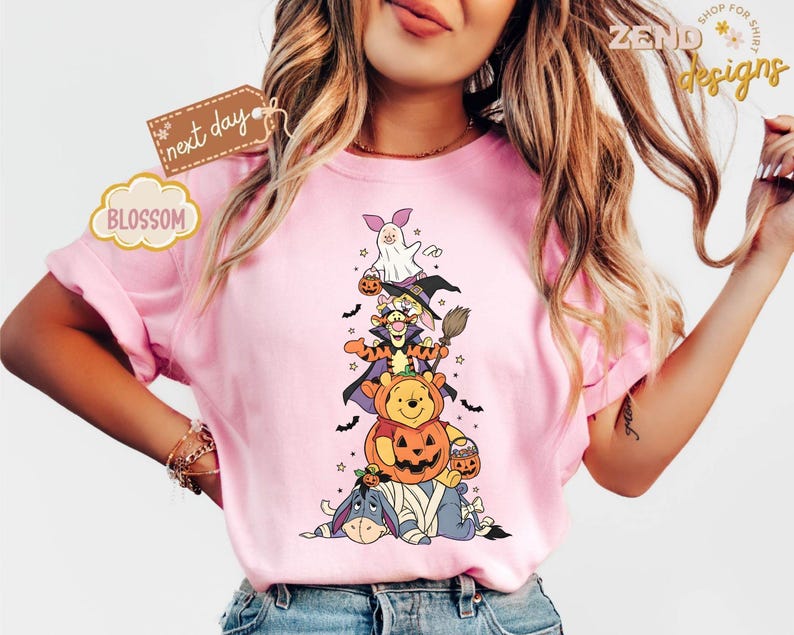 Comfort Colors® Pooh Halloween Shirt, Winnie the Pooh Halloween Shirt, Pooh Characters Shirt, Piglet Pooh Shirt, Pooh Pumpkin Shirt, Gift