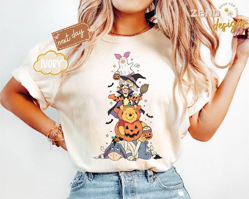 Comfort Colors® Pooh Halloween Shirt, Winnie the Pooh Halloween Shirt, Pooh Characters Shirt, Piglet Pooh Shirt, Pooh Pumpkin Shirt, Gift