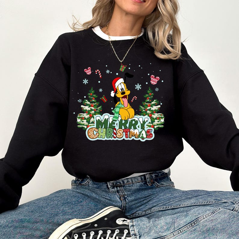 Disney Pluto Christmas Sweatshirt, Disneyland Holiday Christmas Sweatshirt, Disney Pluto Dog Xmas, Mickey And Friends Merry Christmas Shirt