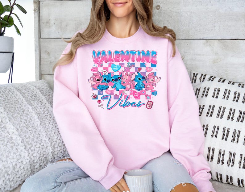 Stitch And Angel Ready to Press DTF, Disney Couple Print, Heat Press DTF Transfer, Blue Monster Print, Valentine's Day DTF, Valentine Vibes
