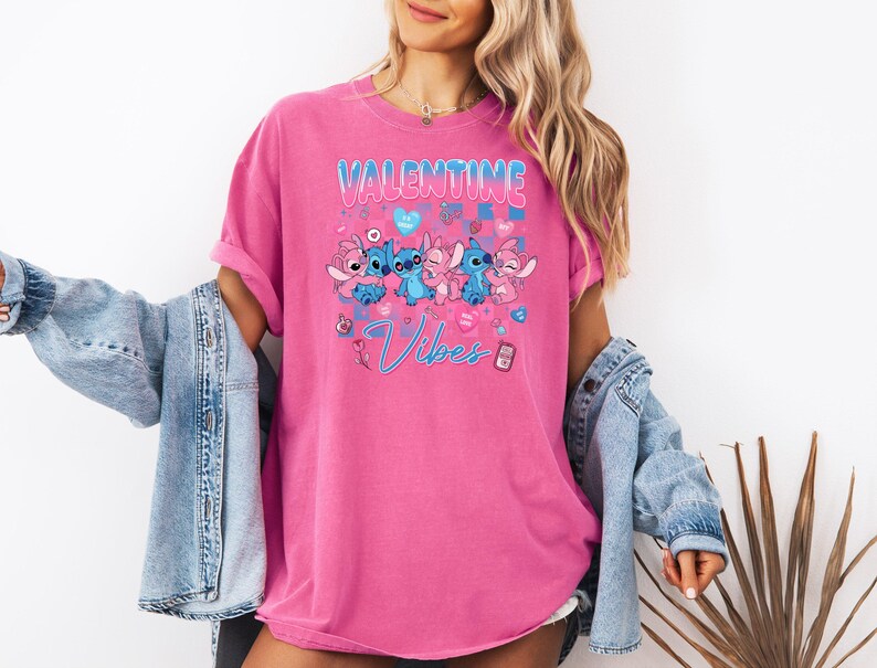 Stitch And Angel Ready to Press DTF, Disney Couple Print, Heat Press DTF Transfer, Blue Monster Print, Valentine's Day DTF, Valentine Vibes