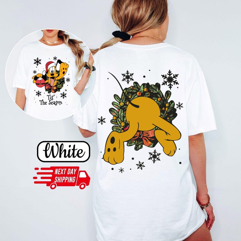 Comfort Colors Retro Pluto Tis' The Season Xmas Shirt: Disney Christmas Cotton Tee