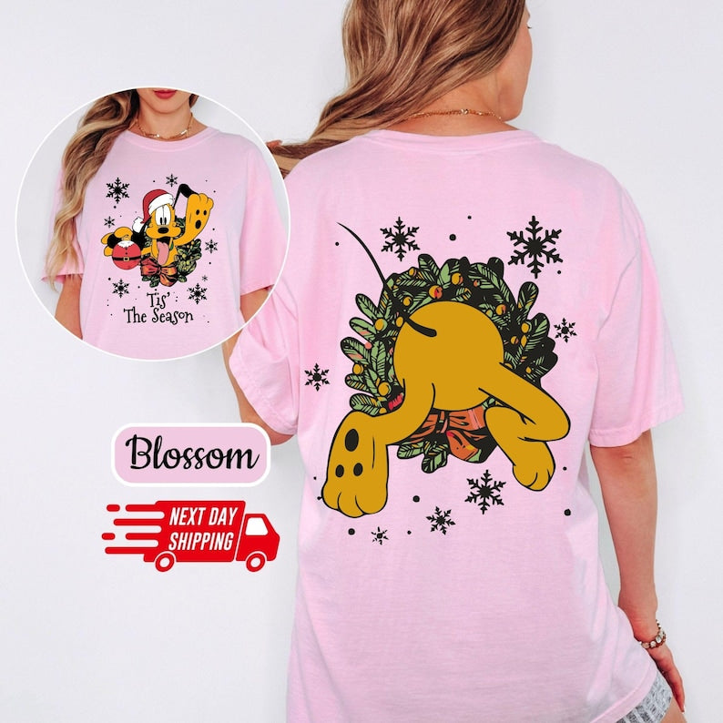 Comfort Colors Retro Pluto Tis' The Season Xmas Shirt: Disney Christmas Cotton Tee