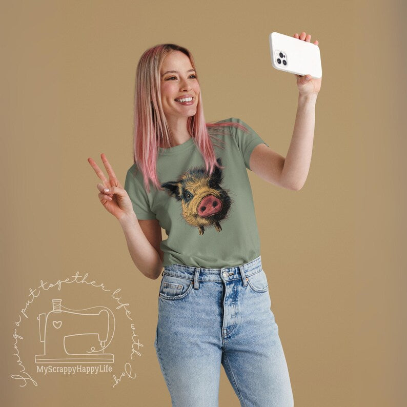 Funny Pot-Bellied Pig T-Shirt Cute Animal Lover Gift Pet Owner Top Piglet Graphic Tee Unisex Short Sleeve Tee