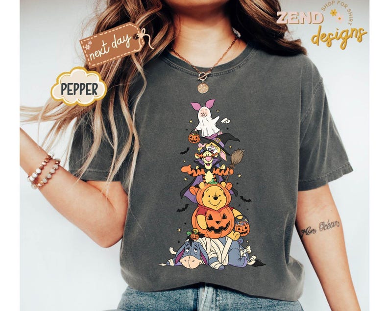 Comfort Colors® Pooh Halloween Shirt, Winnie the Pooh Halloween Shirt, Pooh Characters Shirt, Piglet Pooh Shirt, Pooh Pumpkin Shirt, Gift