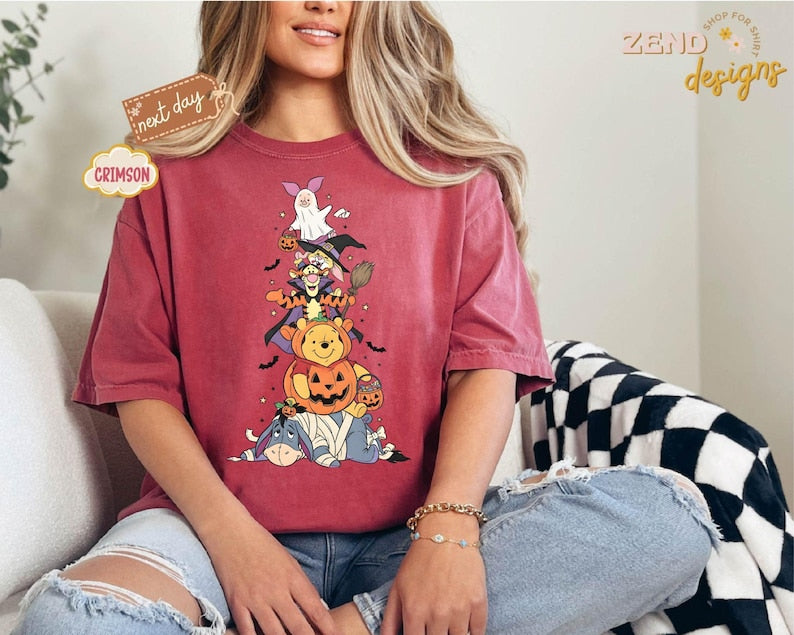 Comfort Colors® Pooh Halloween Shirt, Winnie the Pooh Halloween Shirt, Pooh Characters Shirt, Piglet Pooh Shirt, Pooh Pumpkin Shirt, Gift