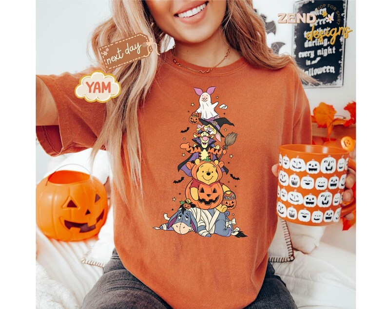 Comfort Colors® Pooh Halloween Shirt, Winnie the Pooh Halloween Shirt, Pooh Characters Shirt, Piglet Pooh Shirt, Pooh Pumpkin Shirt, Gift