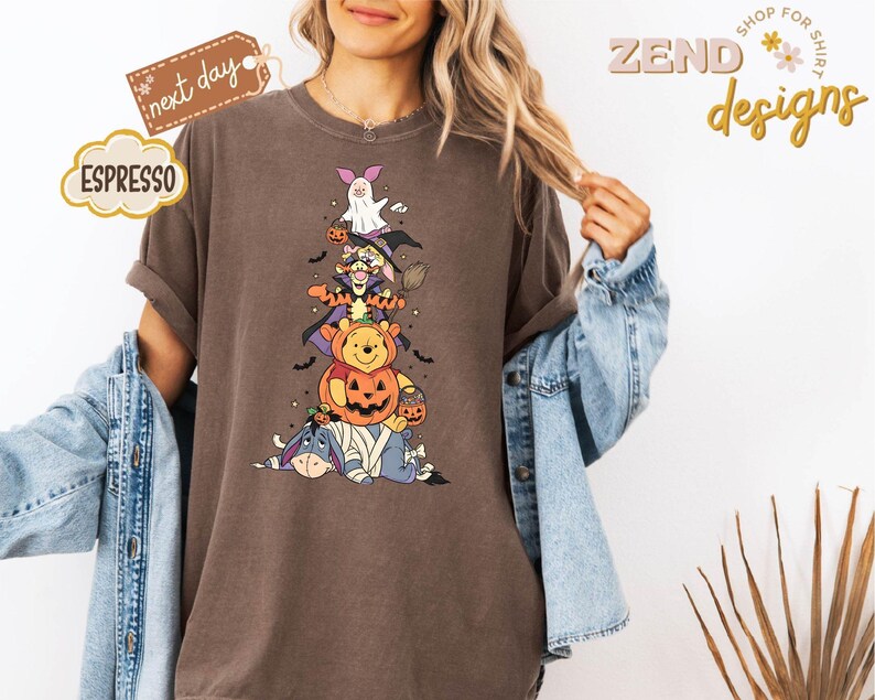 Comfort Colors® Pooh Halloween Shirt, Winnie the Pooh Halloween Shirt, Pooh Characters Shirt, Piglet Pooh Shirt, Pooh Pumpkin Shirt, Gift