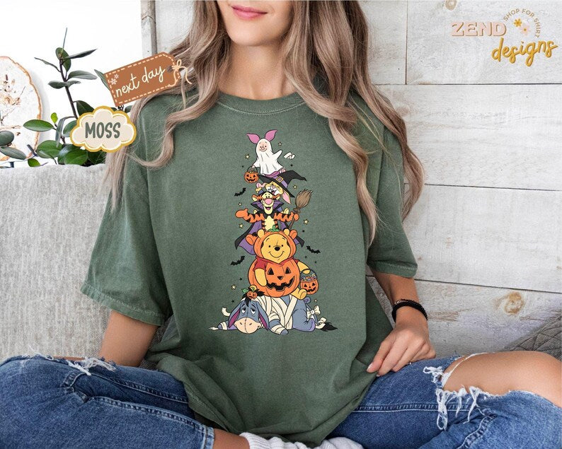 Comfort Colors® Pooh Halloween Shirt, Winnie the Pooh Halloween Shirt, Pooh Characters Shirt, Piglet Pooh Shirt, Pooh Pumpkin Shirt, Gift