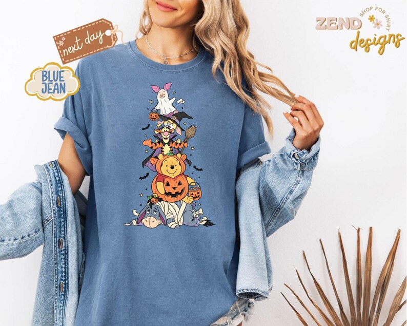 Comfort Colors® Pooh Halloween Shirt, Winnie the Pooh Halloween Shirt, Pooh Characters Shirt, Piglet Pooh Shirt, Pooh Pumpkin Shirt, Gift
