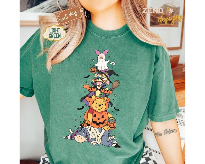 Comfort Colors® Pooh Halloween Shirt, Winnie the Pooh Halloween Shirt, Pooh Characters Shirt, Piglet Pooh Shirt, Pooh Pumpkin Shirt, Gift
