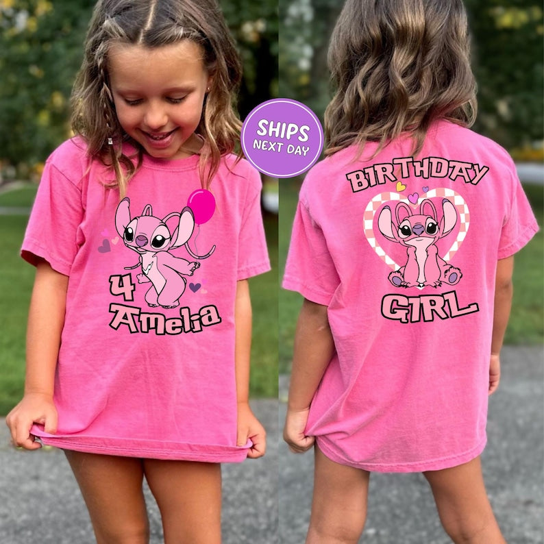 Disney Angel Stitch Birthday Shirt Comfort Colors Shirt Custom Disney Stitch and Angel Shirt Personalized Birthday Girl Shirt Angel Birthday