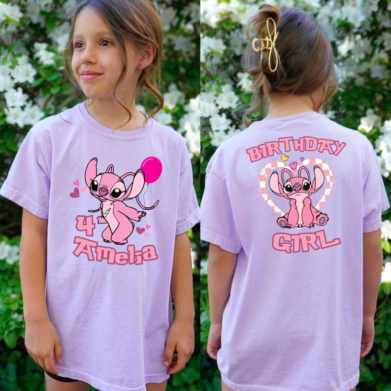 Disney Angel Stitch Birthday Shirt Comfort Colors Shirt Custom Disney Stitch and Angel Shirt Personalized Birthday Girl Shirt Angel Birthday