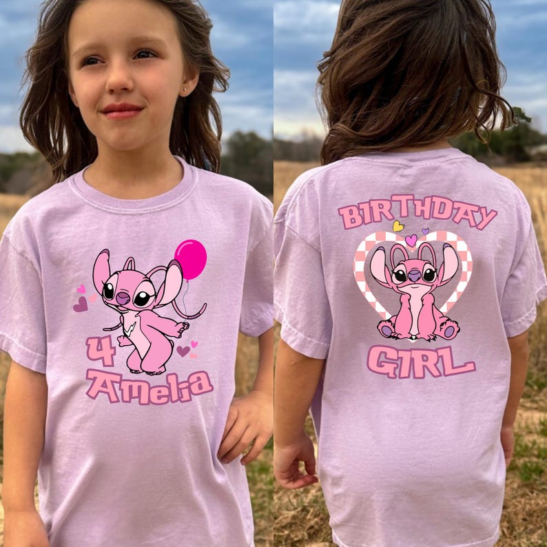 Disney Angel Stitch Birthday Shirt Comfort Colors Shirt Custom Disney Stitch and Angel Shirt Personalized Birthday Girl Shirt Angel Birthday