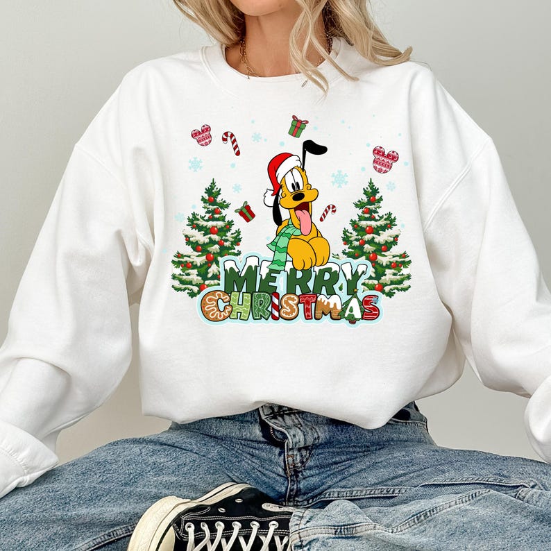 Disney Pluto Christmas Sweatshirt, Disneyland Holiday Christmas Sweatshirt, Disney Pluto Dog Xmas, Mickey And Friends Merry Christmas Shirt