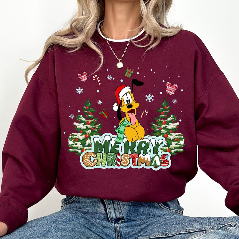 Disney Pluto Christmas Sweatshirt, Disneyland Holiday Christmas Sweatshirt, Disney Pluto Dog Xmas, Mickey And Friends Merry Christmas Shirt