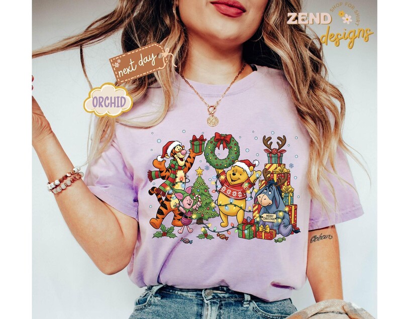 Comfort Colors® Winnie The Pooh Christmas Shirt, Disney Christmas Party Shirt, Tigger and Piglet Christmas Shirt, Merry Christmas Shirt