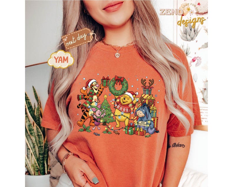Comfort Colors® Winnie The Pooh Christmas Shirt, Disney Christmas Party Shirt, Tigger and Piglet Christmas Shirt, Merry Christmas Shirt